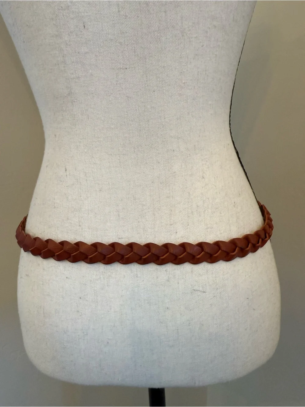 Braided Faux Leather Belt Brown Woven Adjustable Brass Tone Buckle Boho